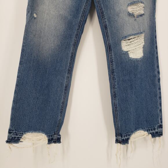 Express Straight Ankle Jeans 8 High Rise Waist Distressed Chain Raw Hem Blue NWT - Picture 11 of 13